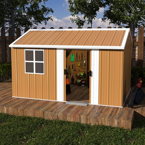 English Elm 12x8 Galvanized Steel Outdoor Storage Shed Weatherproof Backyard Tool Organizer W2700P344178