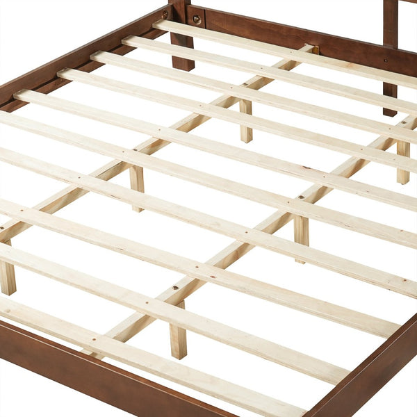 English Elm Premium Solid Wood King Platform Bed Warm Toned Slat Headboard Modern Bedroom Frame Walnut N770PK367005D