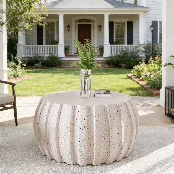 English Elm 35.43" Square Mgo Cement Coffee Table Weatherproof Indoor Outdoor Low Profile Modern White W757P387436