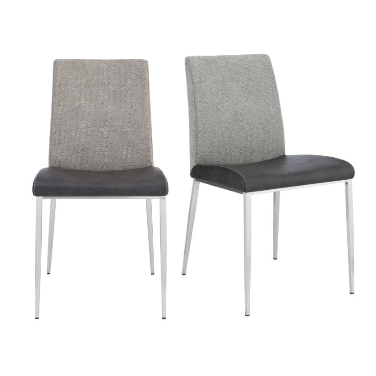 EuroStyle Rasmus Two-Tone Leatherette Dining Side Chairs with Brushed Steel Legs Set of 2 Charcoal Gray 30556DKGRY