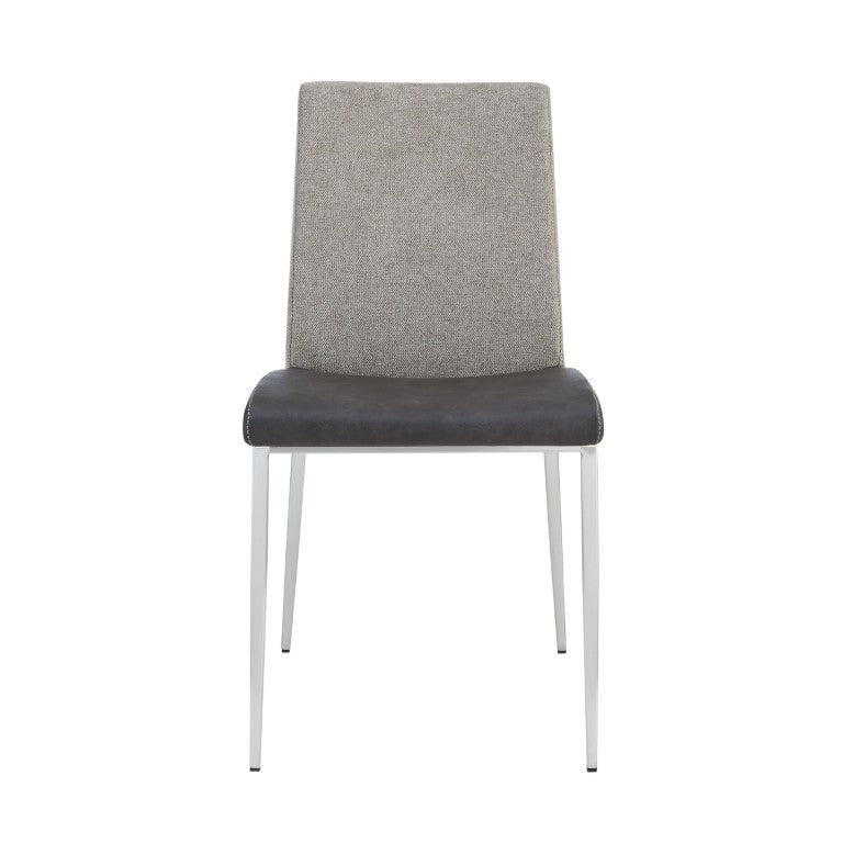 EuroStyle Rasmus Two-Tone Leatherette Dining Side Chairs with Brushed Steel Legs Set of 2 Charcoal Gray 30556DKGRY
