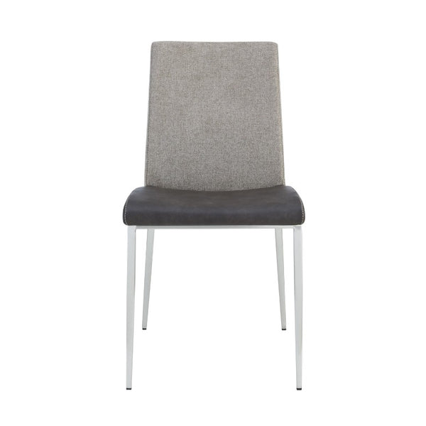 EuroStyle Rasmus Two-Tone Leatherette Dining Side Chairs with Brushed Steel Legs Set of 2 Charcoal Gray 30556DKGRY