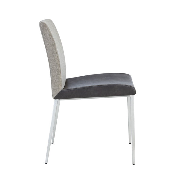 EuroStyle Rasmus Two-Tone Leatherette Dining Side Chairs with Brushed Steel Legs Set of 2 Charcoal Gray 30556DKGRY