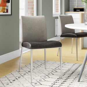EuroStyle Rasmus Two-Tone Leatherette Dining Side Chairs with Brushed Steel Legs Set of 2 Charcoal Gray 30556DKGRY