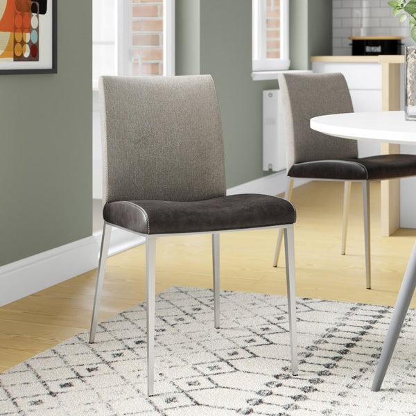 EuroStyle Rasmus Two-Tone Leatherette Dining Side Chairs with Brushed Steel Legs Set of 2 Charcoal Gray 30556DKGRY