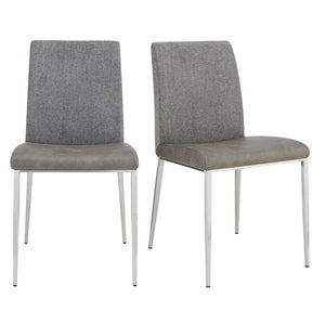 EuroStyle Rasmus Two-Tone Leatherette Dining Side Chairs with Brushed Steel Legs Set of 2 Gray 30556LTGRY