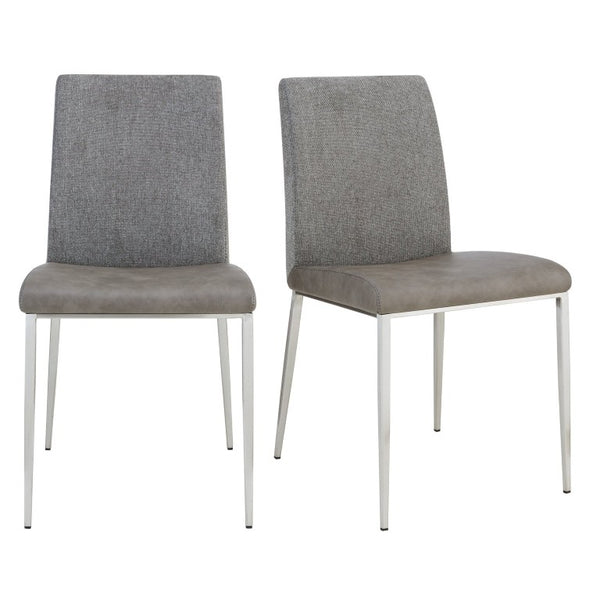 EuroStyle Rasmus Two-Tone Leatherette Dining Side Chairs with Brushed Steel Legs Set of 2 Gray 30556LTGRY