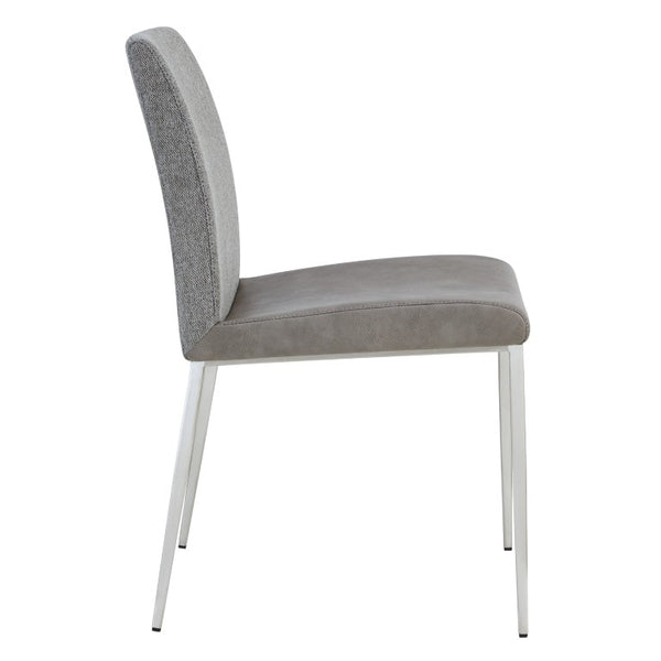 EuroStyle Rasmus Two-Tone Leatherette Dining Side Chairs with Brushed Steel Legs Set of 2 Gray 30556LTGRY