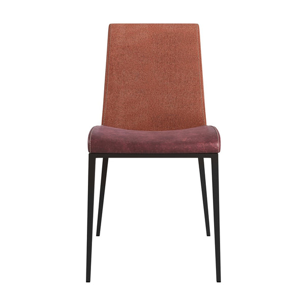 Eurostyle Rasmus Side Chair Set Of 2 - Saddle Brown Leatherette & Woven Orange Fabric, Modern Matte Black Legs Saddle Brown Steel 30557dkbrn
