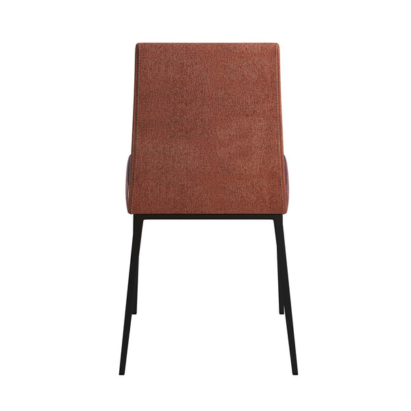 Eurostyle Rasmus Side Chair Set Of 2 - Saddle Brown Leatherette & Woven Orange Fabric, Modern Matte Black Legs Saddle Brown Steel 30557dkbrn