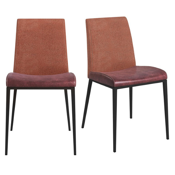 EuroStyle Rasmus Two-Tone Leatherette Dining Side Chairs with Brushed Steel Legs Set of 2 Saddle Brown 30557DKBRN