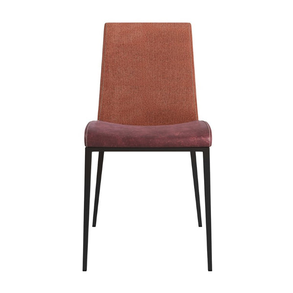 EuroStyle Rasmus Two-Tone Leatherette Dining Side Chairs with Brushed Steel Legs Set of 2 Saddle Brown 30557DKBRN