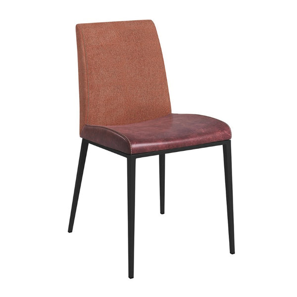 EuroStyle Rasmus Two-Tone Leatherette Dining Side Chairs with Brushed Steel Legs Set of 2 Saddle Brown 30557DKBRN