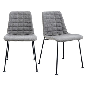 EuroStyle Elma Quilted Tweed Fabric Dining Side Chairs with Steel Matte Base Set of Two 30558LTGRY