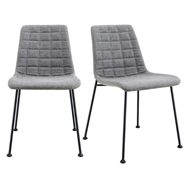 EuroStyle Elma Quilted Tweed Fabric Dining Side Chairs with Steel Matte Base Set of Two 30558LTGRY