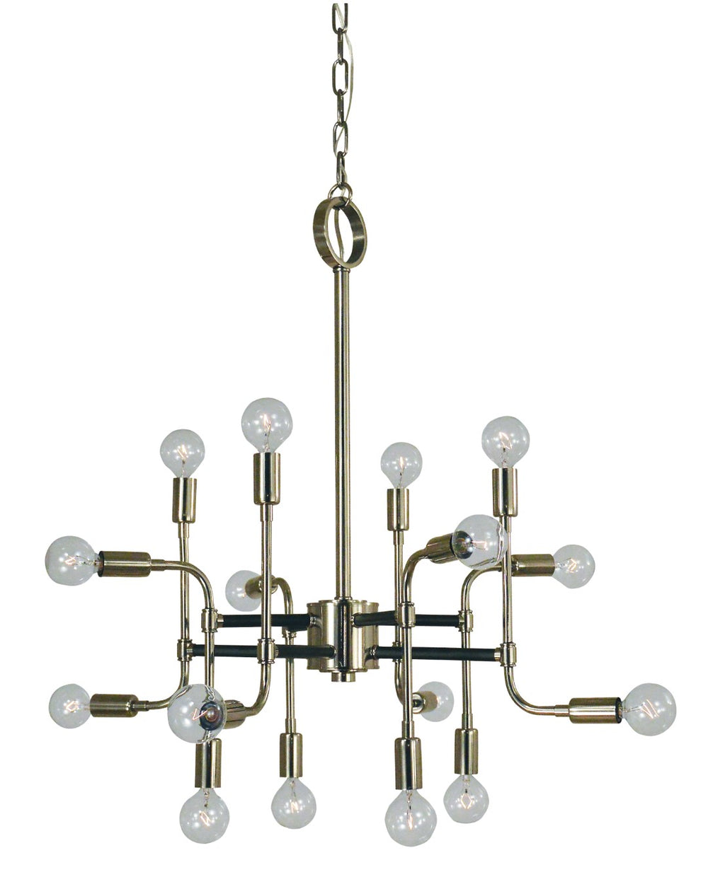 Framburg 16-light Fusion Chandelier – Industrial Whimsy With Textured Accents, Crafted In The Usa For Elegance Polished Nickel With Matte Black Accents Metal 3056 Pn/Mblack