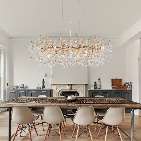 English Elm Modern Gold Branch Crystal Raindrop Chandelier 14 Light Luxury Dining Room Fixture W1340P461544