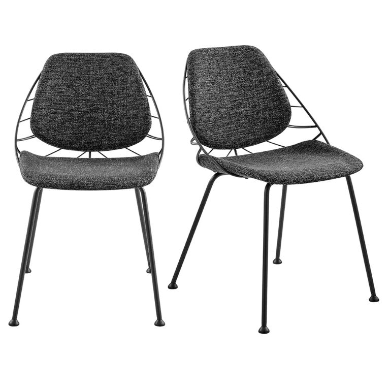 EuroStyle Linnea Art Deco Dining Side Chairs Sculptural Leaf Back Matte Steel Set of Two 30560BLK