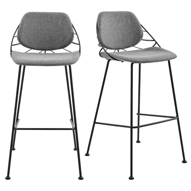 EuroStyle Linnea Sculptural Leaf Back Barstools Upholstered in Gray Set of 2 for Kitchen Islands 30564LTGRY
