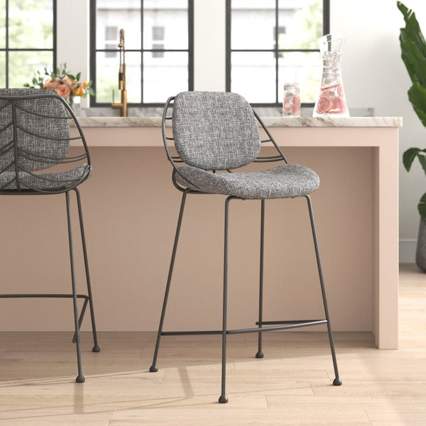 EuroStyle Linnea Sculptural Leaf Back Barstools Upholstered in Gray Set of 2 for Kitchen Islands 30564LTGRY