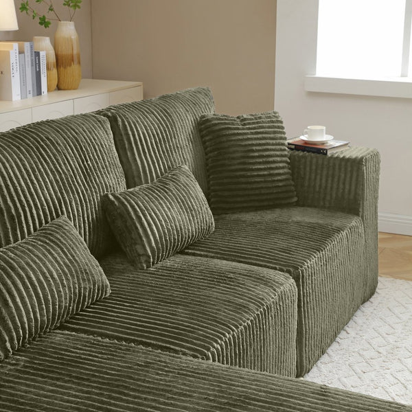 English Elm 109'' Modular Cloud Sectional Corduroy L-shape Deep Seat Sofa for Living Room W1117S00308