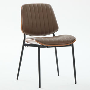 English Elm Dining Chairs Mid Century Modern Set of 2 Walnut Bentwood Back PU Upholstered Seats Ergonomic Design, Stable Metal Legs Brown W1143P379860