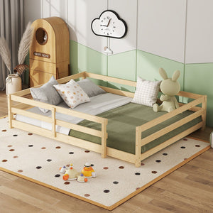 English Elm Full Full Size Montessori Floor Bed in Natural Pine for Kids — Low-Profile, Sturdy, Easy Assembly, Safe Design Oak W1820P331920