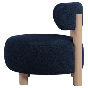 English Elm Modern Boucle Upholstered Barrel Accent Chair with Plush Round Seat, Slim Back & Natural Wood Legs Blue 30.51 L x 30.51 W x 32.1 H B011P308571