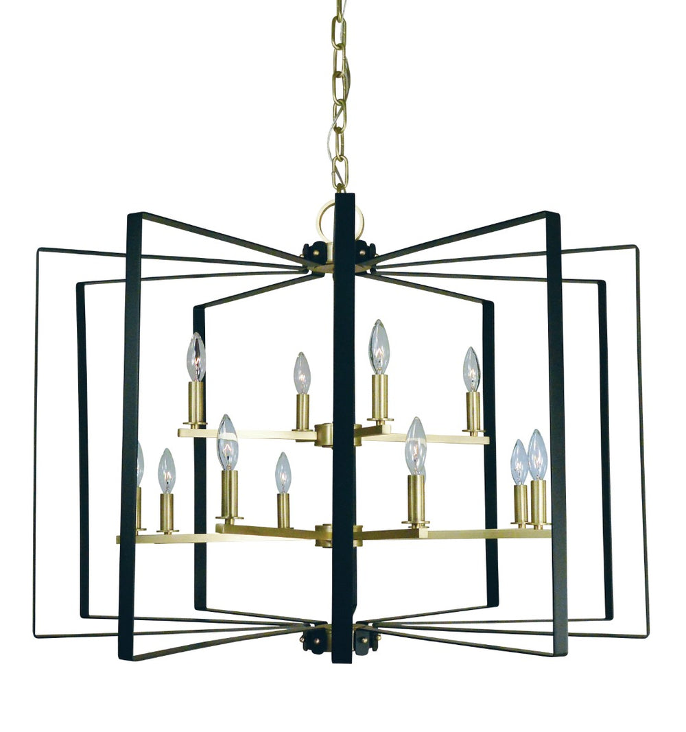 Framburg 12-light Camille Chandelier - Bold Geometric Design, Stunning Modern Elegance, Made In The Usa Satin Brass With Matte Black Accents Metal 3058 Sb/Mblack