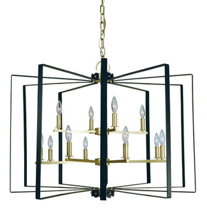 Framburg 12-light Camille Chandelier - Bold Geometric Design, Stunning Modern Elegance, Made In The Usa Satin Brass With Matte Black Accents Metal 3058 Sb/Mblack