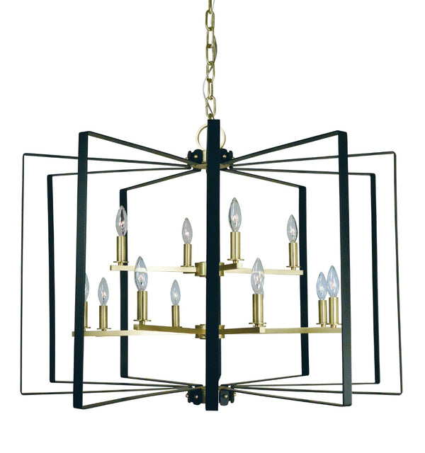 Framburg 12-light Camille Chandelier - Bold Geometric Design, Stunning Modern Elegance, Made In The Usa Satin Brass With Matte Black Accents Metal 3058 Sb/Mblack