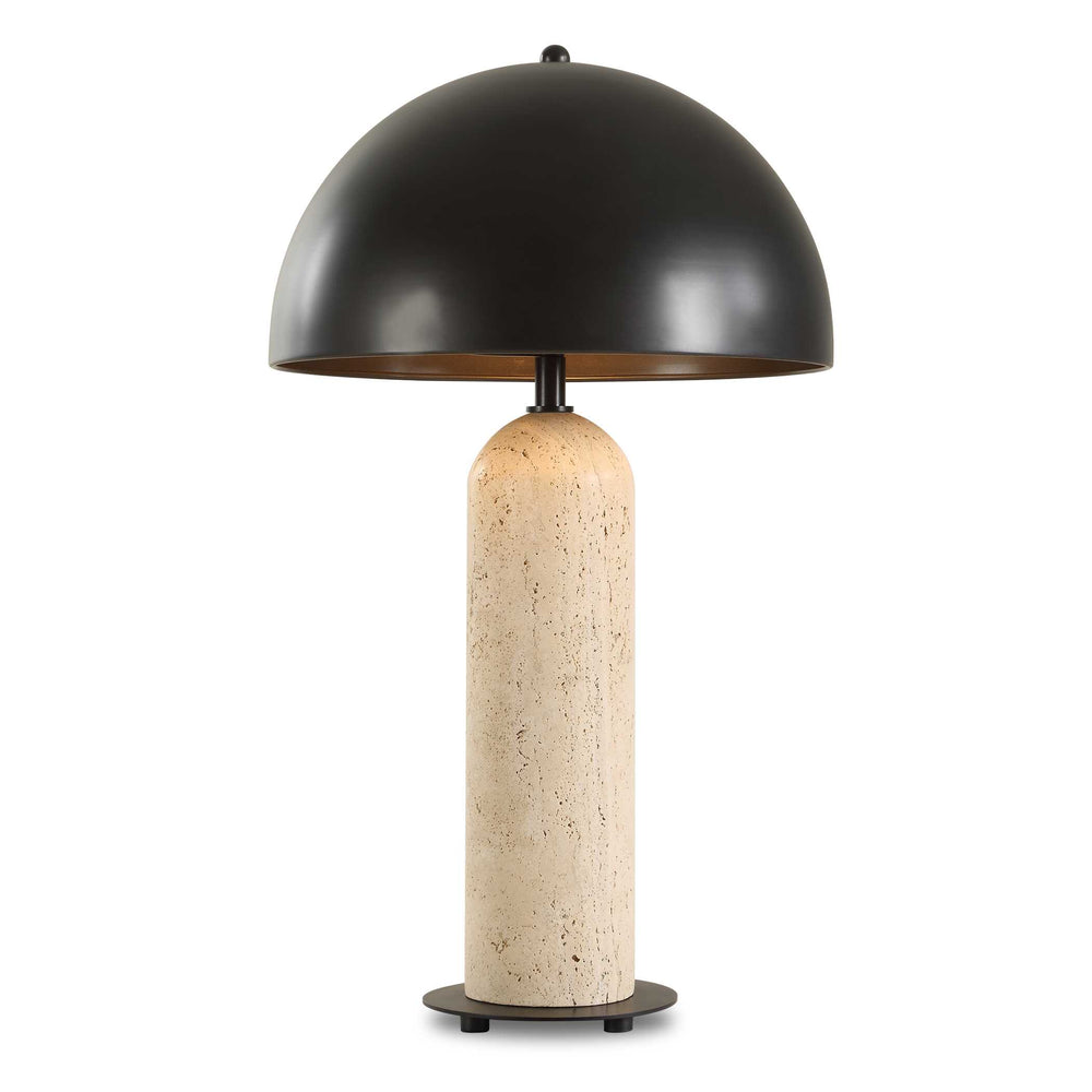 Uttermost Uttermost Tanaka Travertine Stone Base Indoor Outdoor Lamp with Bronze Dome Shade 30580