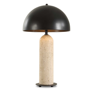 Uttermost Uttermost Tanaka Travertine Stone Base Indoor Outdoor Lamp with Bronze Dome Shade 30580