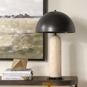 Uttermost Tanaka Travertine Stone Base Indoor Outdoor Lamp with Bronze Dome Shade