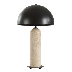 Uttermost Tanaka Travertine Stone Base Indoor Outdoor Lamp with Bronze Dome Shade