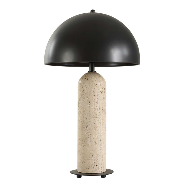 Uttermost Tanaka Travertine Stone Base Indoor Outdoor Lamp with Bronze Dome Shade