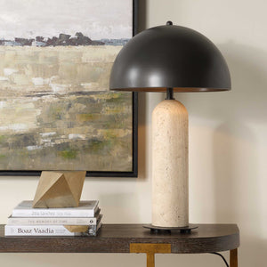 Uttermost Tanaka Travertine Stone Base Indoor Outdoor Lamp with Bronze Dome Shade