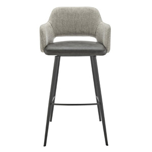 EuroStyle Desi Swivel Barstool Two-Tone Leatherette Fabric Upholstery Industrial Steel Base Warm Gray/Charcoal Gray 30582-DKGRY