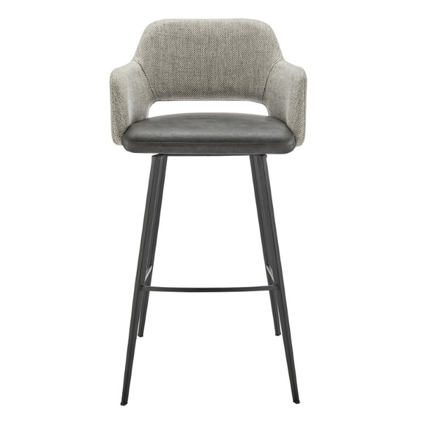 EuroStyle Desi Swivel Barstool Two-Tone Leatherette Fabric Upholstery Industrial Steel Base Warm Gray/Charcoal Gray 30582-DKGRY