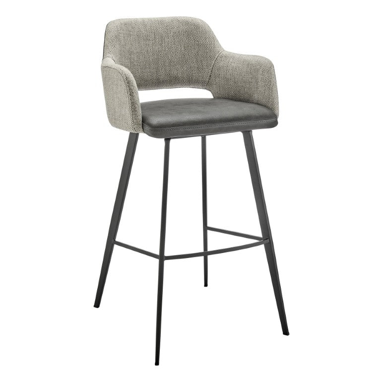EuroStyle Desi Swivel Barstool Two-Tone Leatherette Fabric Upholstery Industrial Steel Base Warm Gray/Charcoal Gray 30582-DKGRY