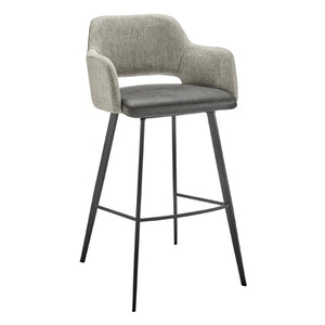 EuroStyle Desi Swivel Barstool Two-Tone Leatherette Fabric Upholstery Industrial Steel Base Warm Gray/Charcoal Gray 30582-DKGRY