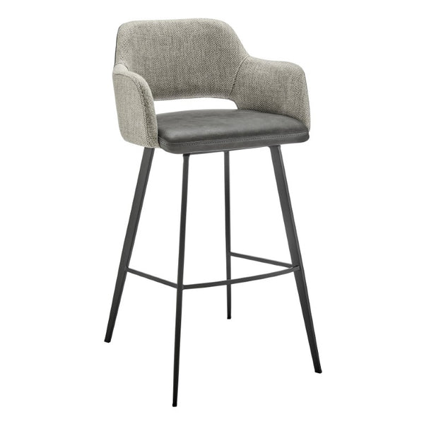 EuroStyle Desi Swivel Barstool Two-Tone Leatherette Fabric Upholstery Industrial Steel Base Warm Gray/Charcoal Gray 30582-DKGRY
