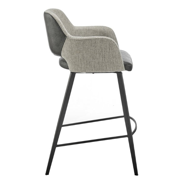 EuroStyle Desi Swivel Barstool Two-Tone Leatherette Fabric Upholstery Industrial Steel Base Warm Gray/Charcoal Gray 30582-DKGRY