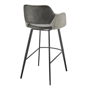 EuroStyle Desi Swivel Barstool Two-Tone Leatherette Fabric Upholstery Industrial Steel Base Warm Gray/Charcoal Gray 30582-DKGRY