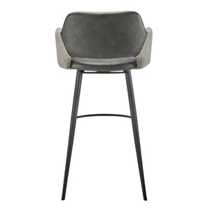 EuroStyle Desi Swivel Barstool Two-Tone Leatherette Fabric Upholstery Industrial Steel Base Warm Gray/Charcoal Gray 30582-DKGRY