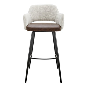 Eurostyle Desi Swivel Bar Stool - Distressed Leatherette & Fabric Seat, Matte Black Steel Legs - Modern Design Ivory,Dark Brown Leatherette And Fabric Over Foam 30582-ivry