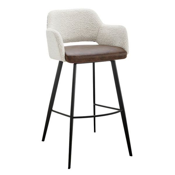 Eurostyle Desi Swivel Bar Stool - Distressed Leatherette & Fabric Seat, Matte Black Steel Legs - Modern Design Ivory,Dark Brown Leatherette And Fabric Over Foam 30582-ivry