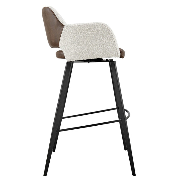 Eurostyle Desi Swivel Bar Stool - Distressed Leatherette & Fabric Seat, Matte Black Steel Legs - Modern Design Ivory,Dark Brown Leatherette And Fabric Over Foam 30582-ivry