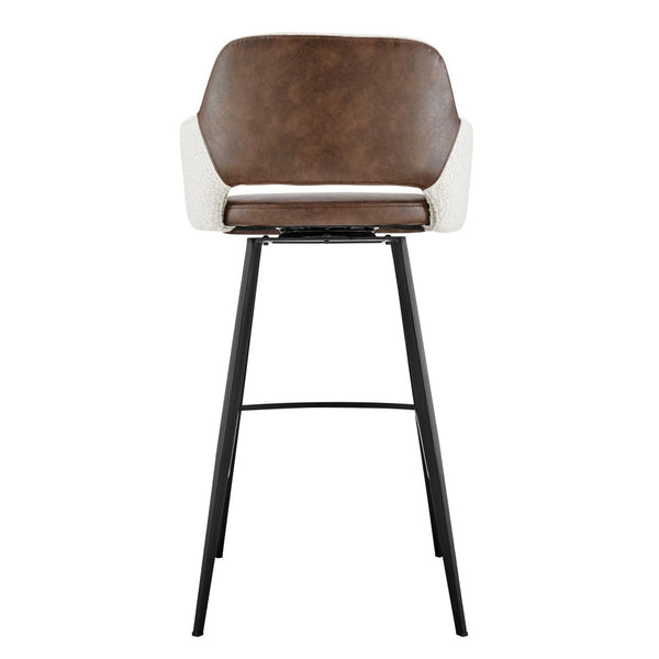 Eurostyle Desi Swivel Bar Stool - Distressed Leatherette & Fabric Seat, Matte Black Steel Legs - Modern Design Ivory,Dark Brown Leatherette And Fabric Over Foam 30582-ivry