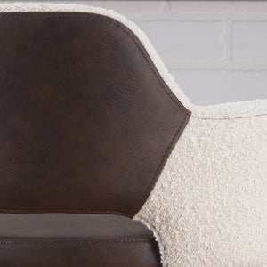 Eurostyle Desi Swivel Bar Stool - Distressed Leatherette & Fabric Seat, Matte Black Steel Legs - Modern Design Ivory,Dark Brown Leatherette And Fabric Over Foam 30582-ivry